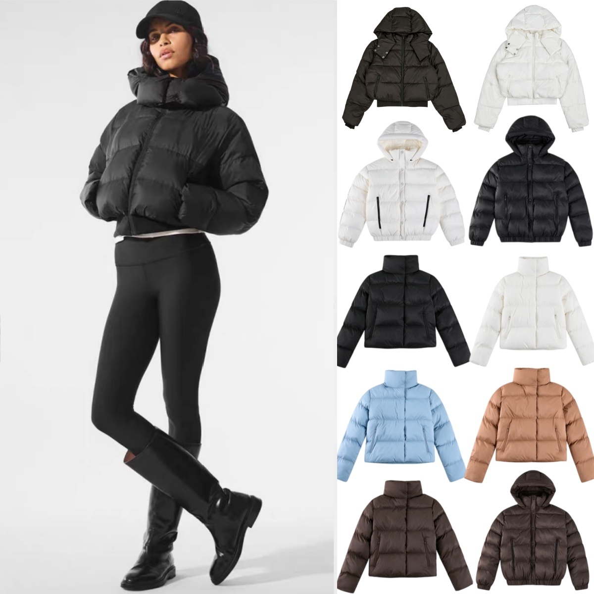 Women Winter Warm Fleece cropped Jacket Windproof Down Puffer Coat Cotton Padded Jacket Hoodie Sweatpants Joggers Streetwear Sets Alolysness women c