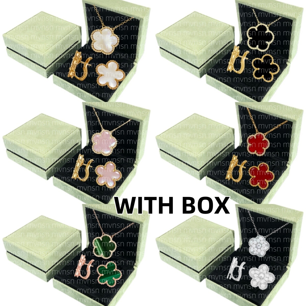 Clover necklace earrings set with box jewelry woman designer for women rose gold necklaces green Onyx Mother of pearl Flower pendant chains Luxury C