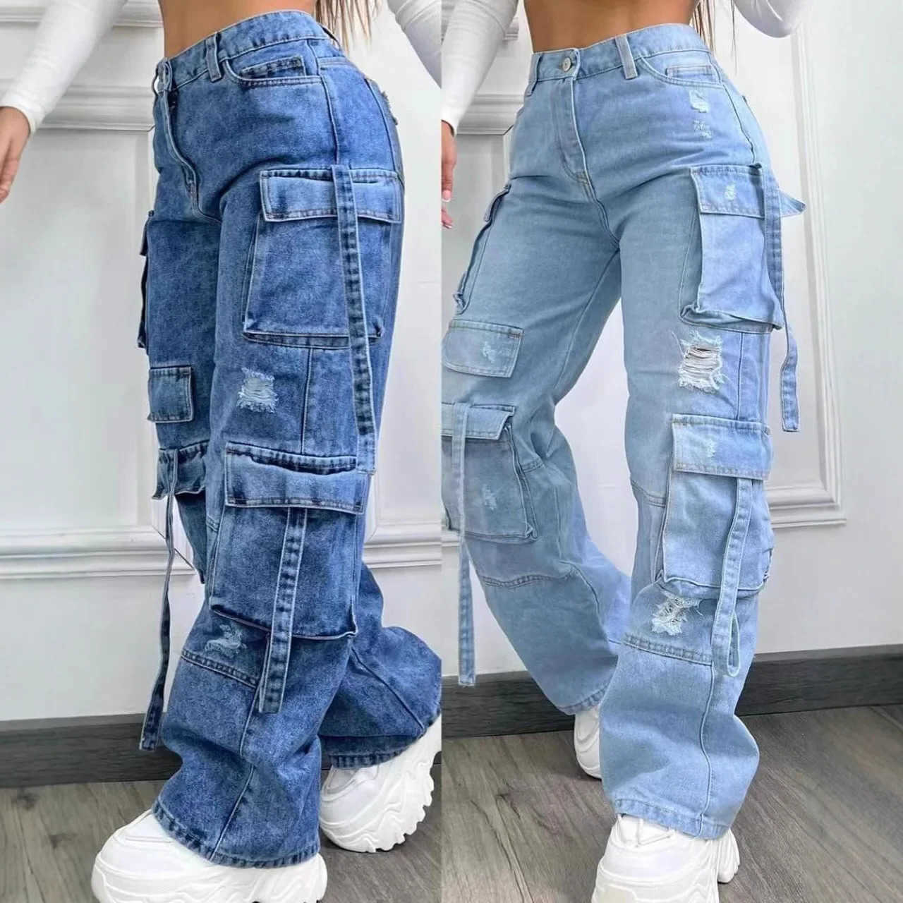 Pure 2025 Color Workwear Waist Multi Pocket Womens Jeans Versatile plus Size251120 S261013VGUL