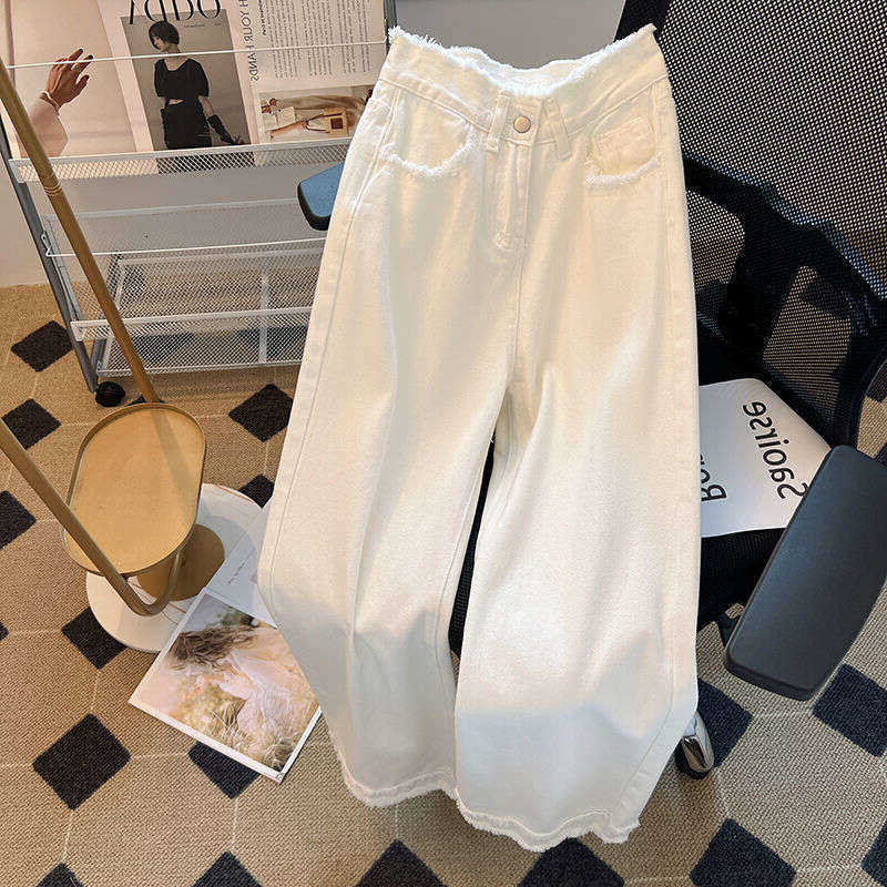 Retro White Slim Straight-Leg Jeans For Women Spring New High-Waisted Slimming Wide-Leg Pants S261013YL4I