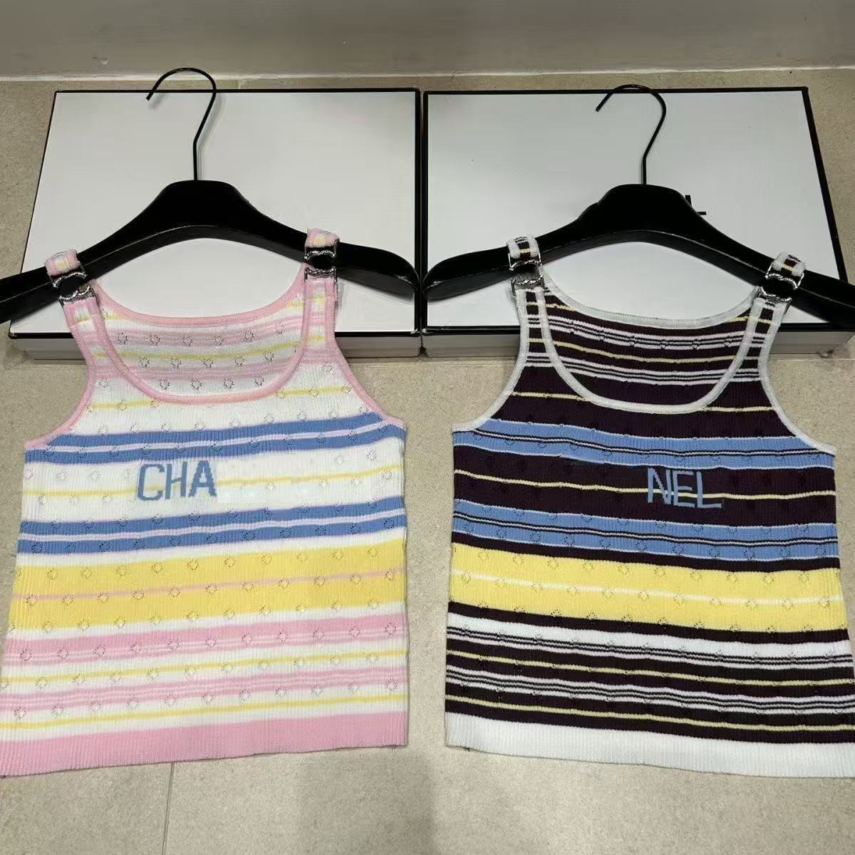 Women's tank top, summer designer embroidered letter knitted tank, striped metallic logo style, fashionable top T-shirt