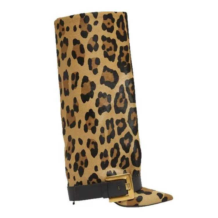 10.5cm Heel New Women's Shoes and Women's Boots New Autumn/Winter Pointed Toe Leg Boots, Fashionable Metal Button Long Boots