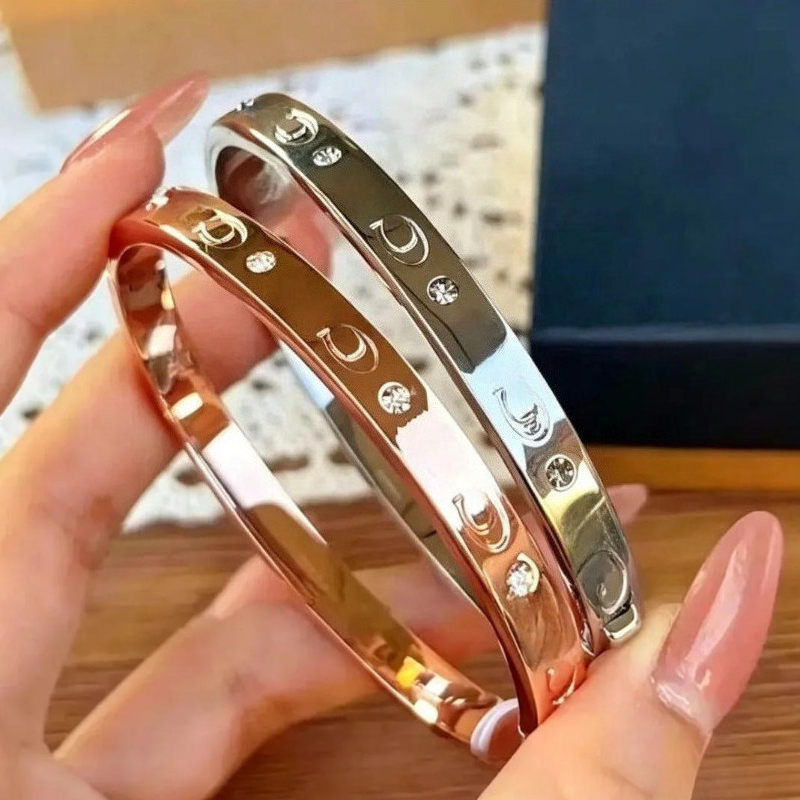 Luxury letters designer lover couple bangle bracelet unisex retro vintage open size gold silver bangles bracelets jewelry