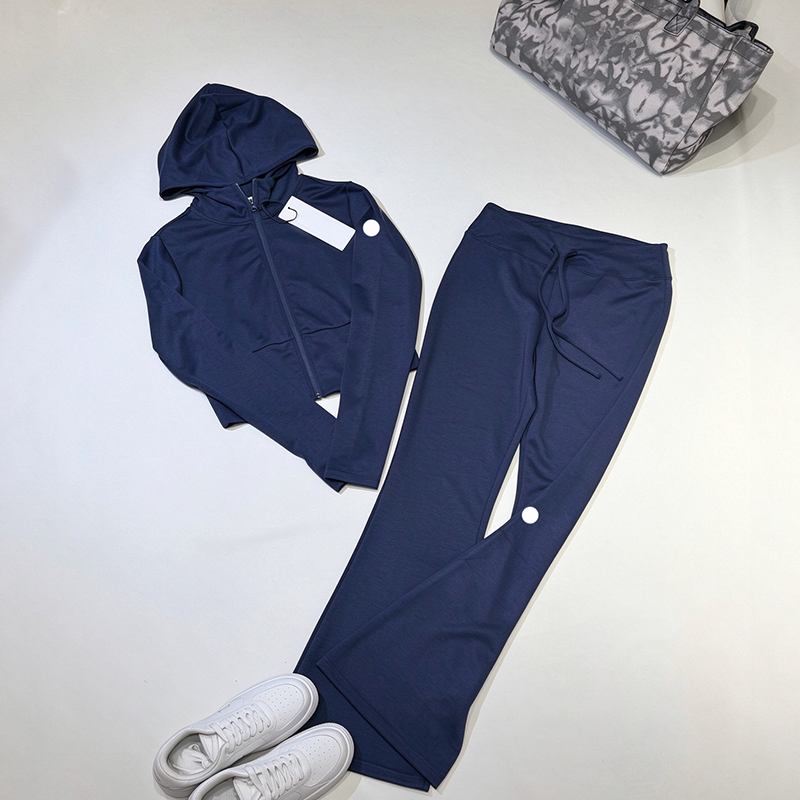 Designer Jacket Womens Autumn Winter Polo Neck Knitted Pullover Wide Leg Pants Knit Unwind Set knitted Sweater hooded jacket sweatshirt Gym Outfit S