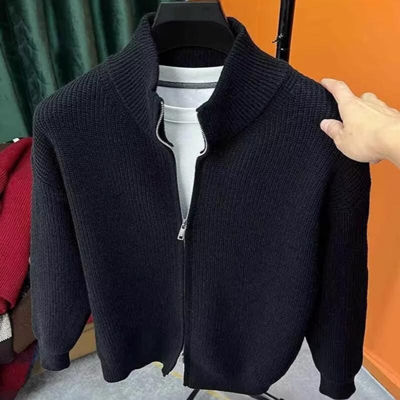 Designer Unisex Streetwear Oversized Men's Solid Zip Up Cardigan Knit Sweater Slim Fit Stand Collar Long Sleeve Casual Outerwear for Daily W