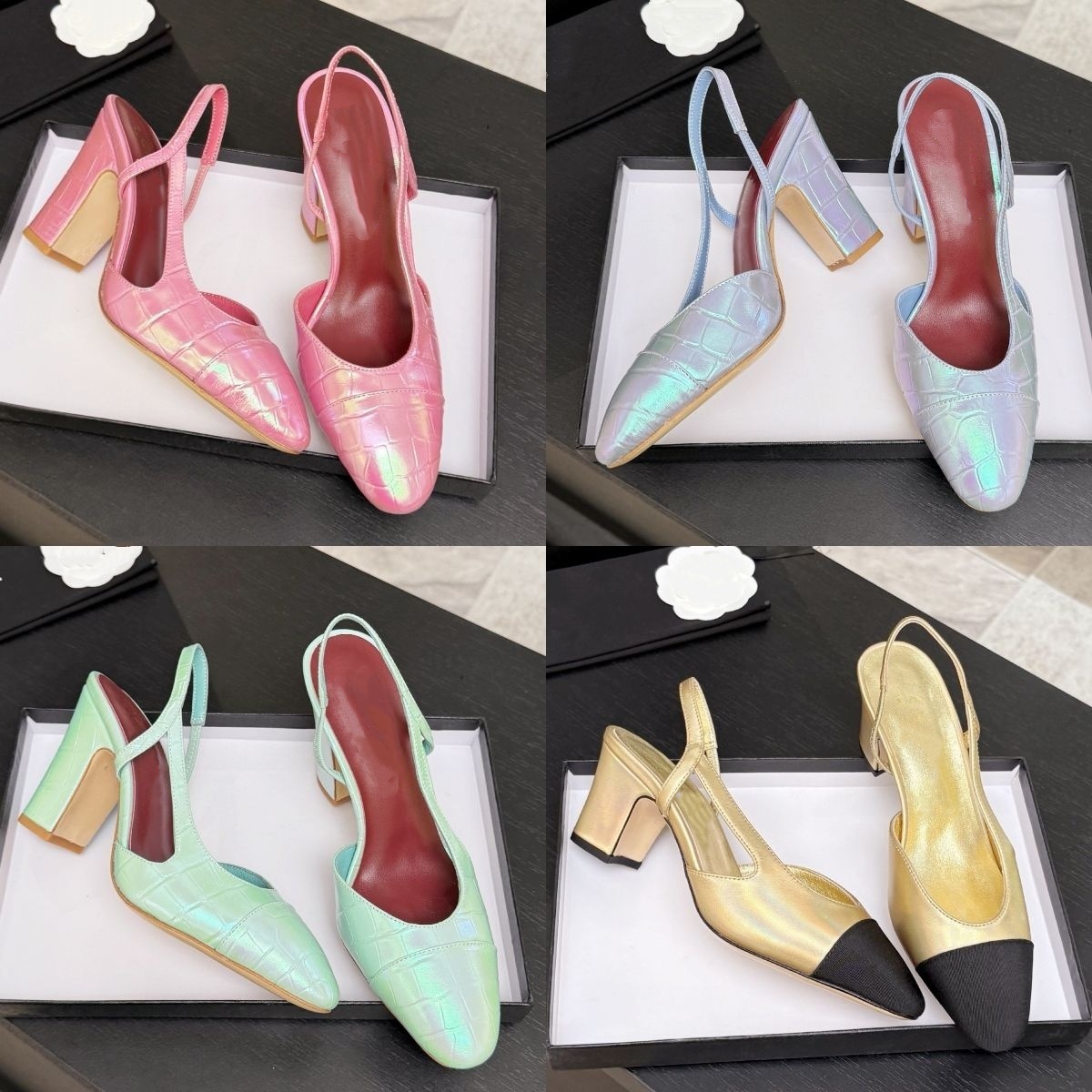 Pink pearl Designer sandal Woman block chunky heel ballet flat shoe Leather slingback pump ballerina Luxury sport lady shoe Summer beach Outdoor dre