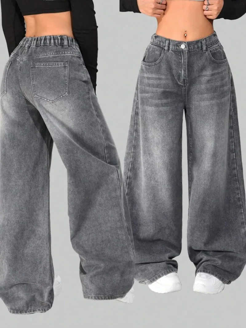 Color Solid Jeans Strtwear Men and Women Waist Wide Leg S2610134Z6Z
