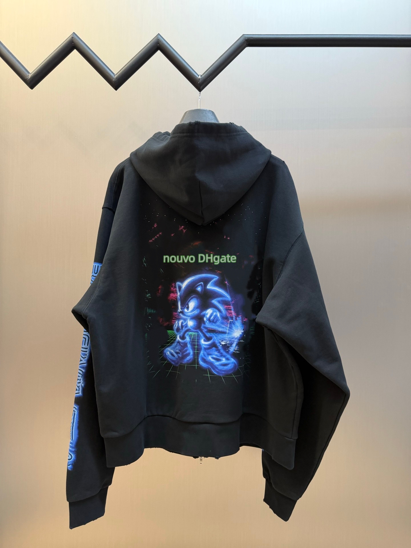 2026 Fall Designer Oversized Zip Up Hoodie Sonic Graphic Back Print Washed Distressed Streetwear Full Zipper Hooded Jacket Unisex Casual Outerwear