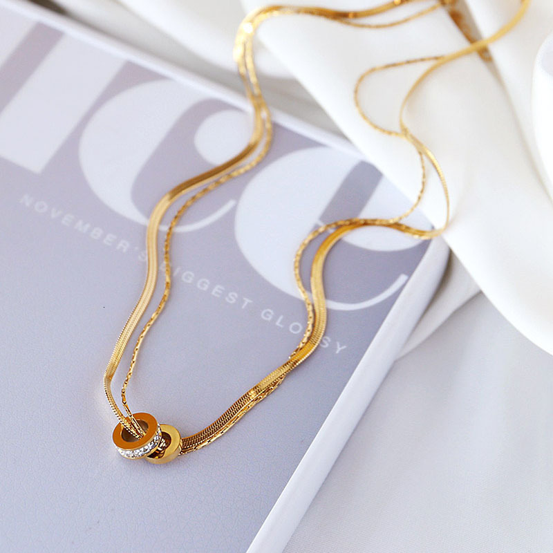 Internet Celebrity Hot Item Niche Titanium Steel Clavicle Chain Fortune Ring Necklace For Women Trendy Elegant Light Luxury Interlocking Versatile J
