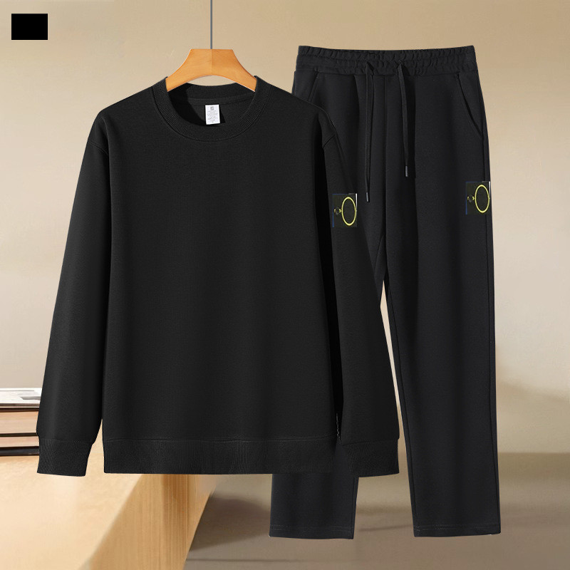 Stones Designer Men's and Women's Solid Color Casual Simple Style Loose Hoodie Set Compass Badge