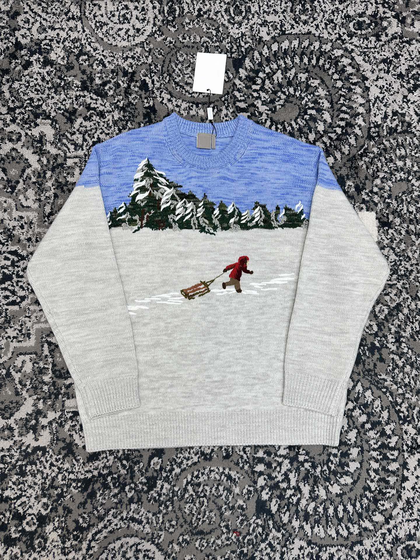 Autumn And Winter Latest Designer Sweater Exquisite Snow Scene Embroidery Design US Size Highend Brand Men's Pullover Sweater