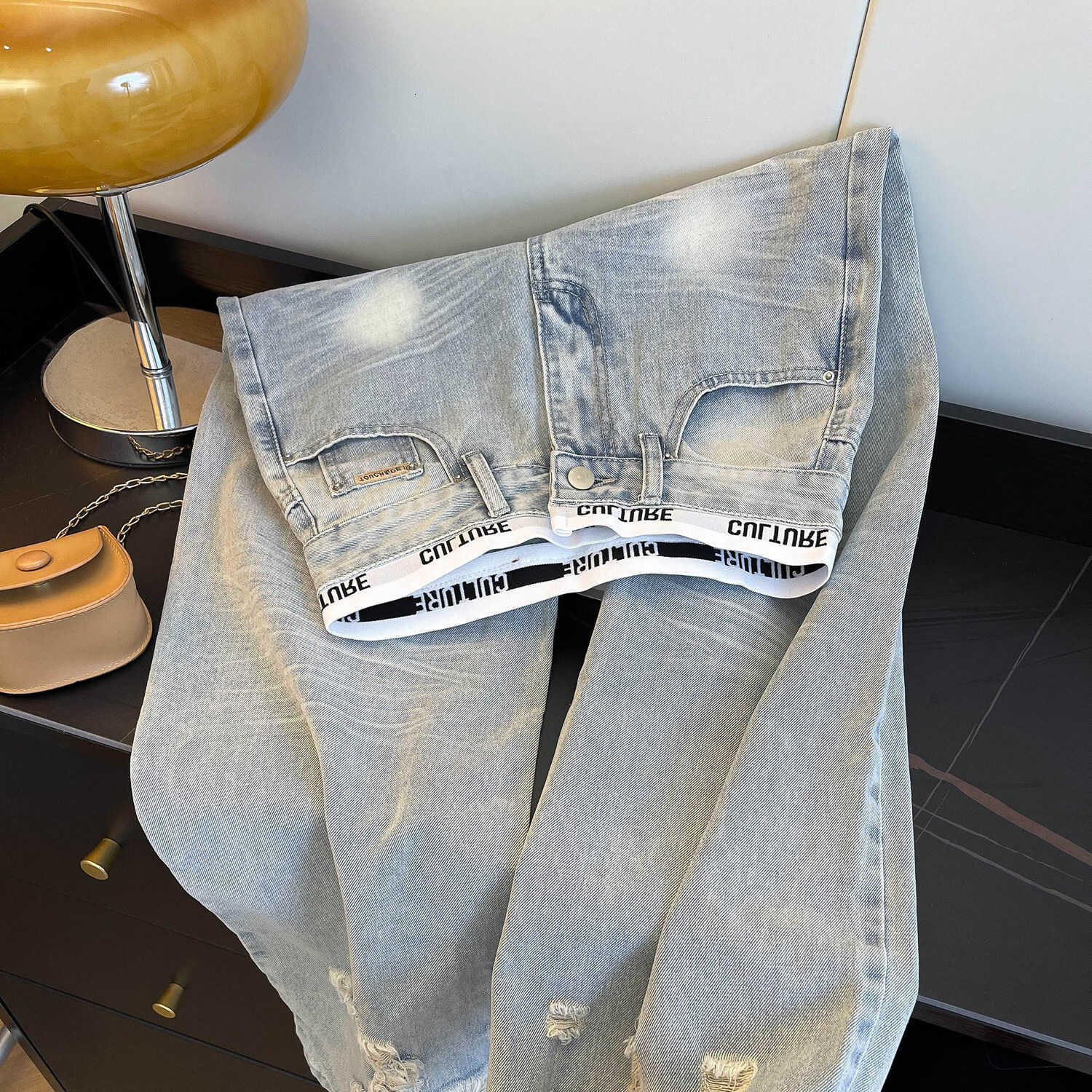 Jeans Retro For Women New Spring And Autumn Light Blue High-Waisted Slimming Wide-Leg Long Pants S261013SQL1