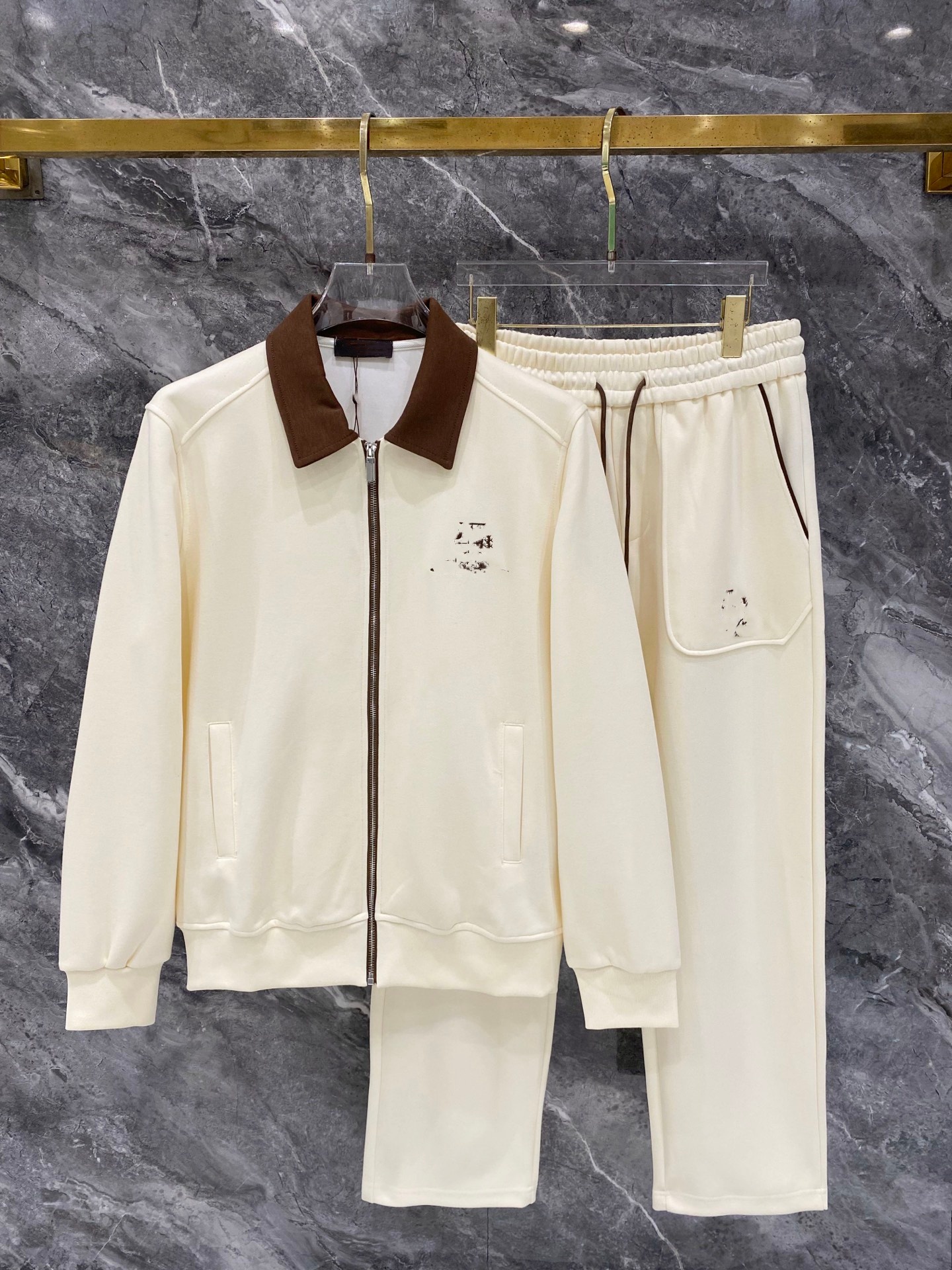 L Costume décontracté à col de couleur contrastée - ensemble veste zippée et pantalon droit