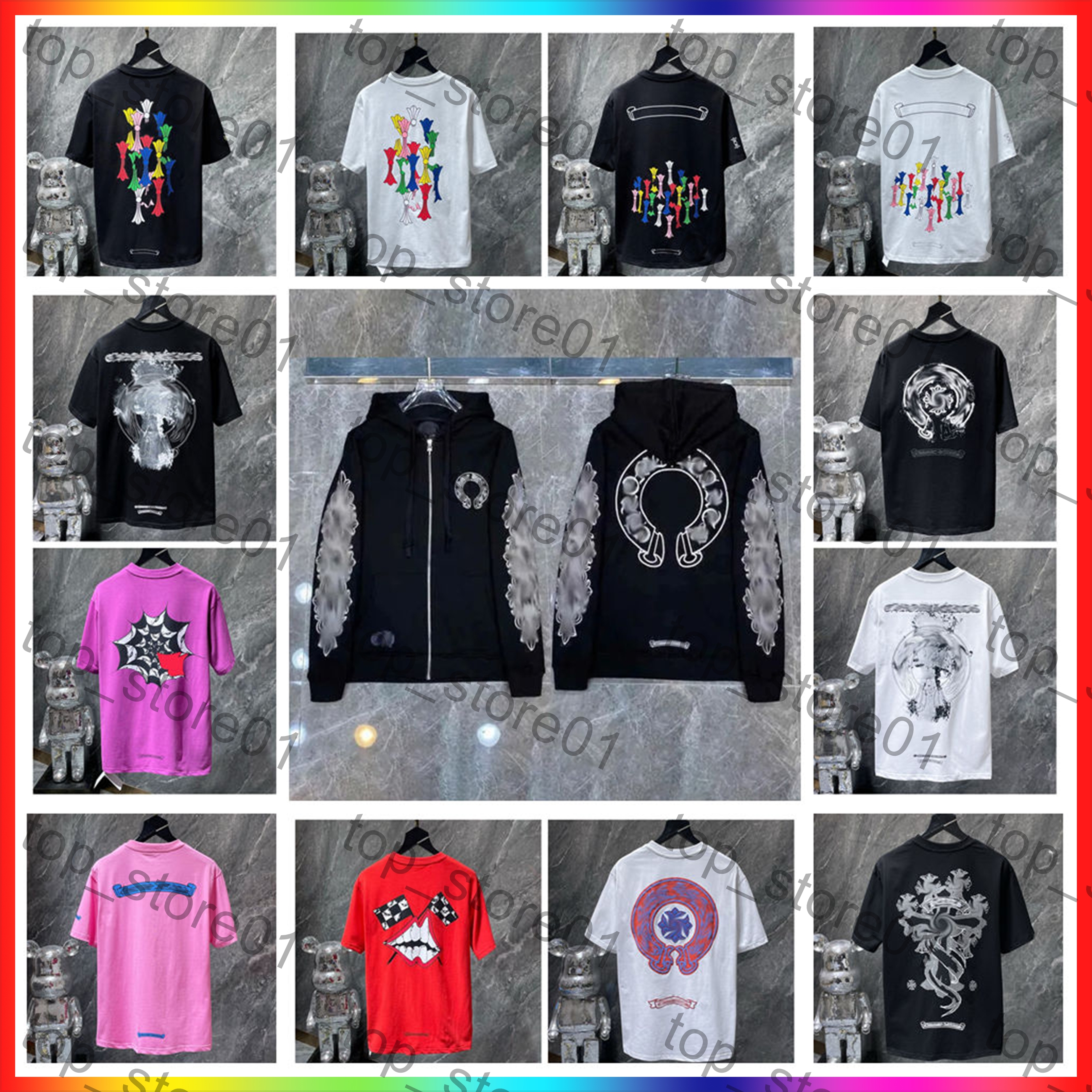 5A 2026 designer hoodies for men hoodie fashion Embroidered Sanskrit Cross letters Printed summer t shirt luxury fashion Woman Streetwear clothing 0
