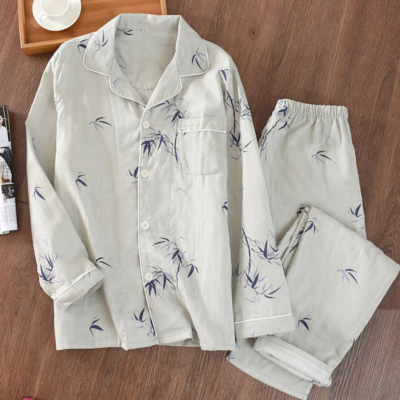 2026 Mens Pajama Set Spring Summer Simple Long sleeved Two Piece Set 100Cotton Cardigan Home Furnishing 260423BJ