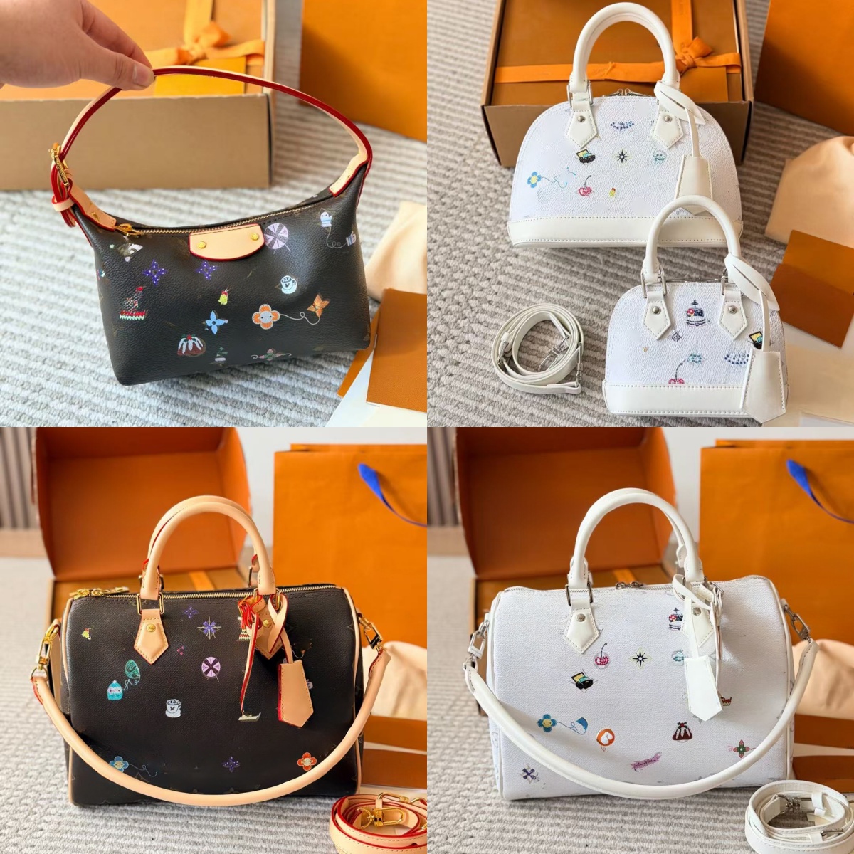Designer Colorful Four Leaf Flower Tote Bag Classic Old Flower Christmas Limit Handbag Pillow Bag Canvas Leather Shoulder Crossbody Bag Cartoon Fun