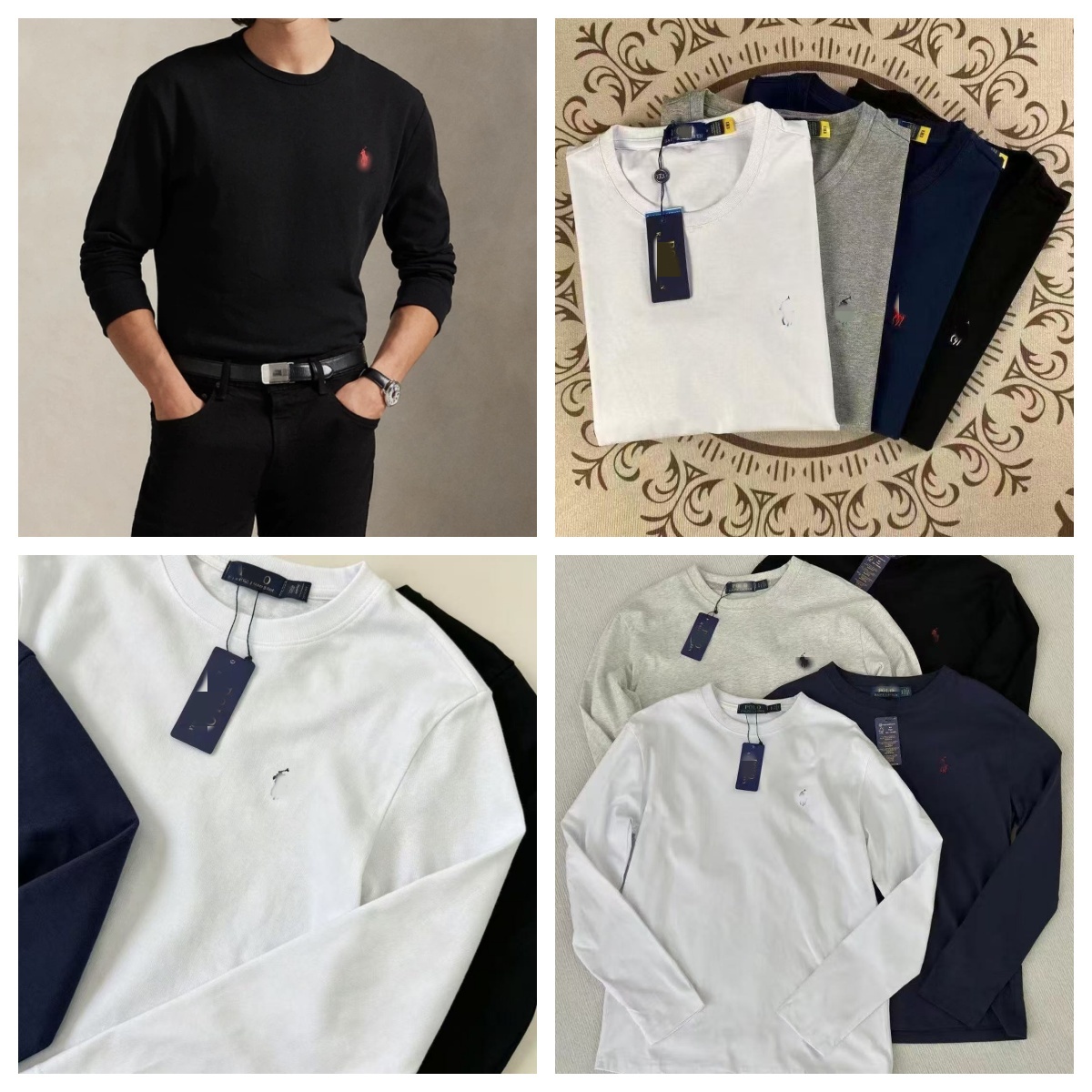 US RL Classic Long Sleeve Tees Designer Embroidery Pony Logo Men T-shirt Man Spring Autumn Pure Cotton Tops Youth Boys Casual Loose Tan Khaki Sports