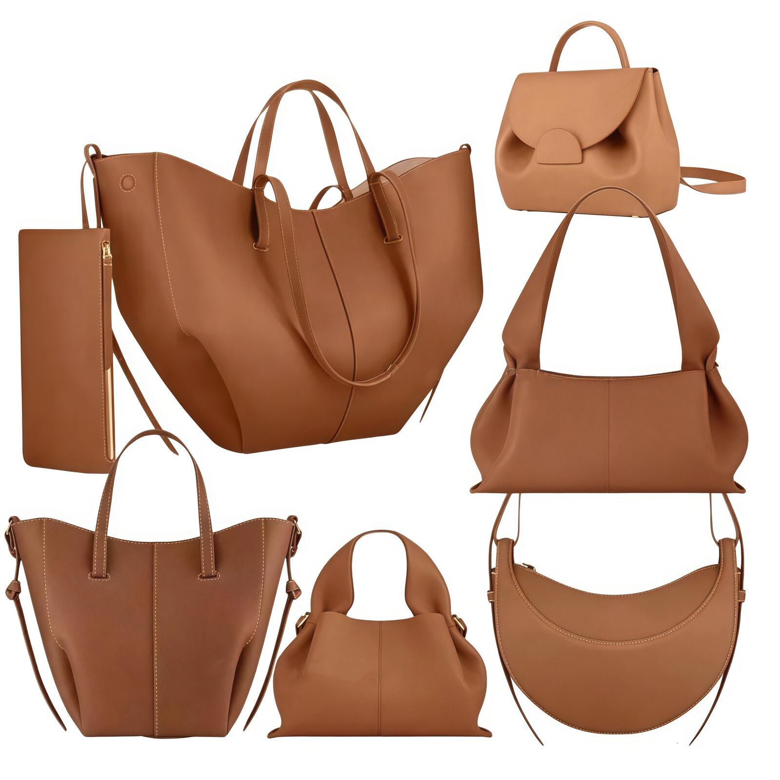 Designer Bags Le Cyme Mini Tonca Textured Duo Shoulder Camel Numero Un Nano Ma Tote Women Cross Body Bags Lady Handbag Leather Bag Half Moon Underar