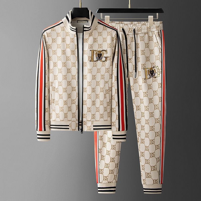 Designer 2026 Men's Spring Autumn European Style Tracksuit Set, Trendy Stand Collar Sweatshirt Jacket with Long Pants, Casual Sports Fashion Lo