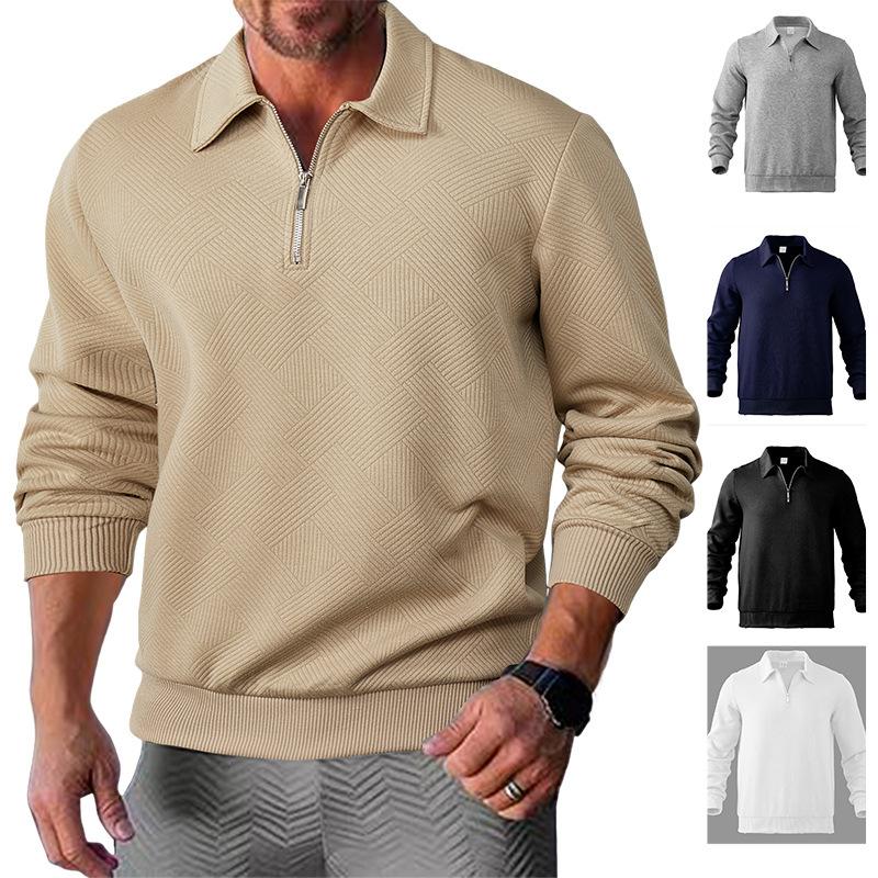 Designer Streetwear surdimensionné hommes printemps automne nouveau demi-zip Jacquard revers sweat à manches longues décontracté pull ample haut
