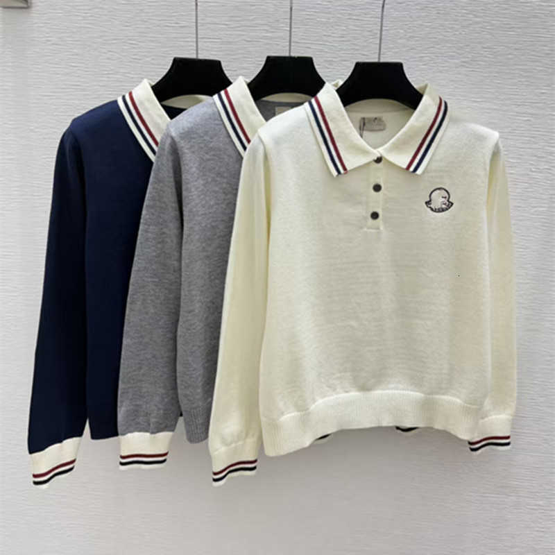 Women's Sweaters Designer High-end M Brand 2026 Versatile Color-block Youthful College-style Polo Collar Striped Long-sleeve Knit Top designer