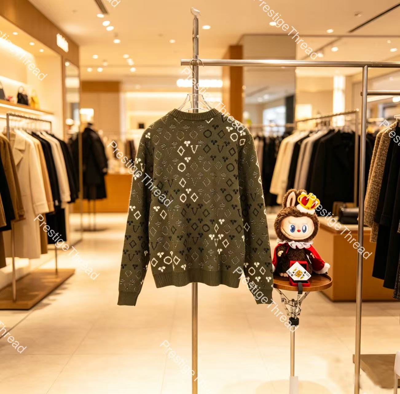 High-Quality Designer Full Jacquard Crew Neck Knit Sweater with Vintage Gradient Logo Print Pullover Men's Sweaters