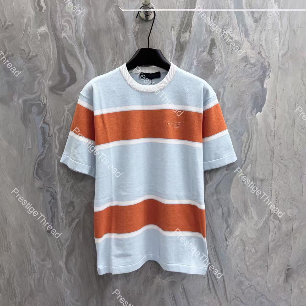 High-Quality Designer Plus-Size Men's T-Shirt with Letter Logo, Color-Blocked Striped Knit Short Sleeve Tee, Casual Unisex Clothing