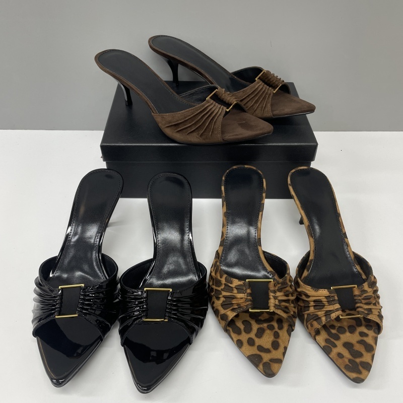Free Shipping EU44 Babylone Mules Designer Heels Women Kitten Heel Dress Shoes Pointed Round Toe Slippers Summer Slides Luxury Letter Buckle Sharp T