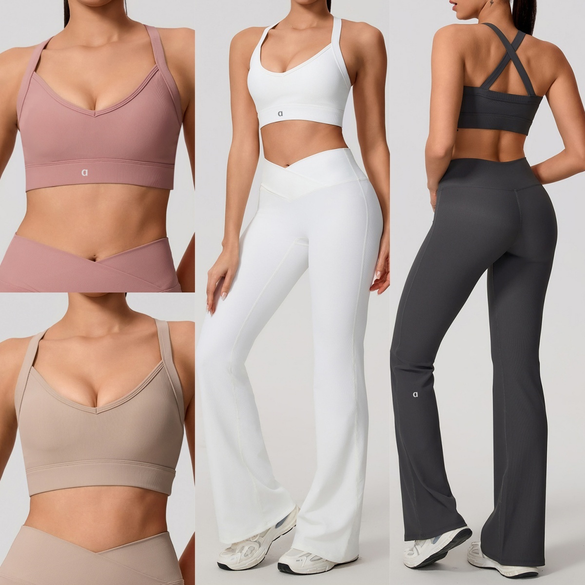 2613AO Ensemble de yoga Soutien-gorge athlétique de soutien croisé Pantalon de yoga évasé taille haute avec conception de levage des hanches pour