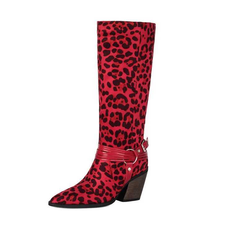 Women's Shoes Women's Vintage Leopard Print Knee High Boots Pointed Toe Chunky Heel Western Cowboy Boots Fashion Long Boots