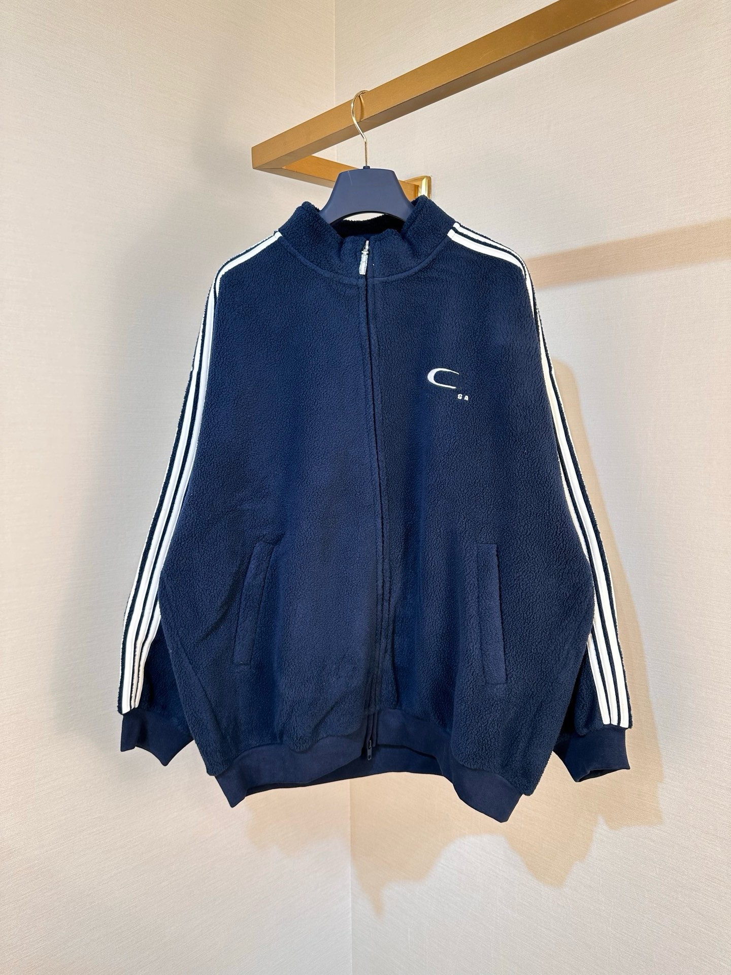 2026 Fall Top Designer Oversized Fleece Jacket Men Women Stand Collar Full Zip Side Striped Warm Fleece Coat Streetwear Loose Outerwear Top