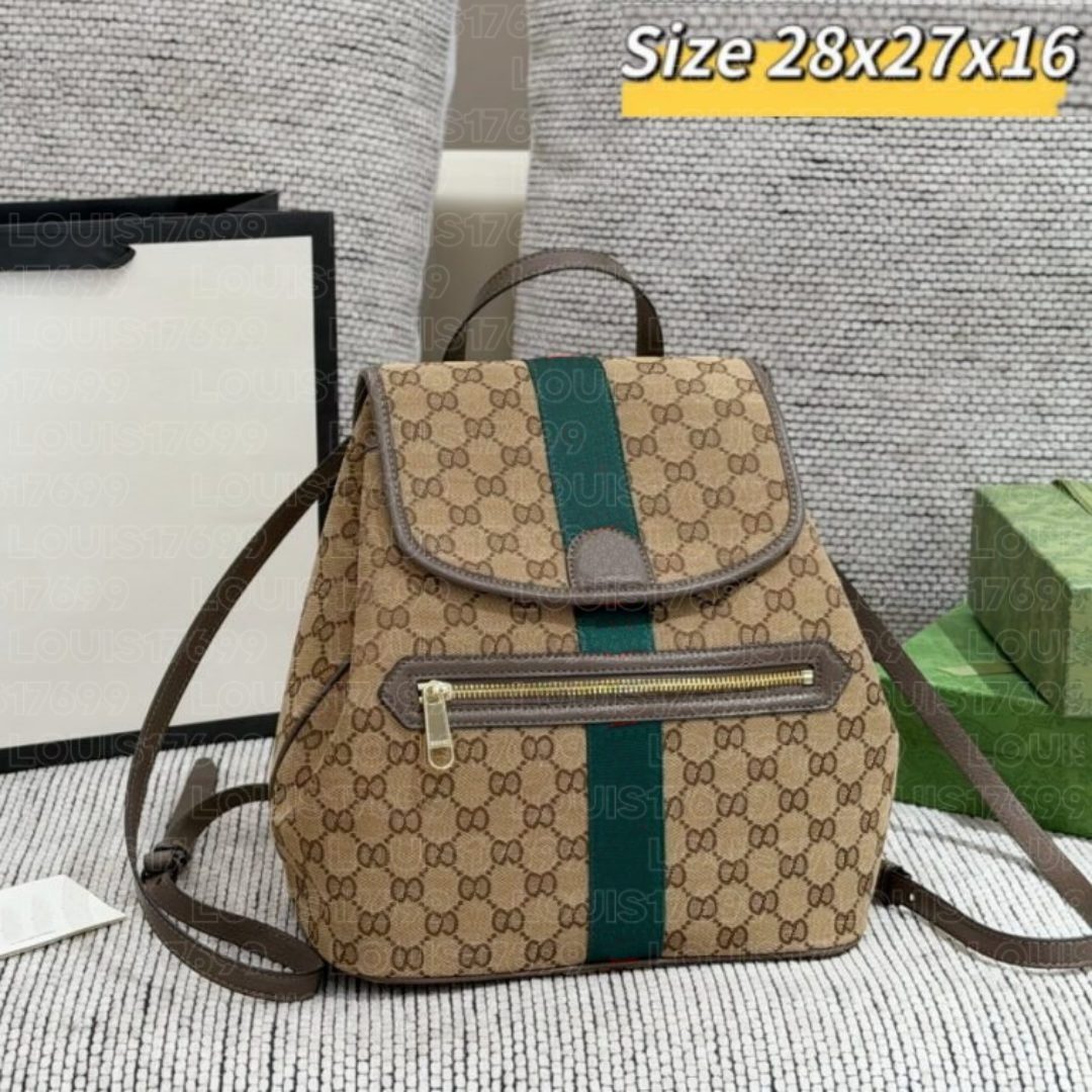 top Luxury Fashion Women Vintage Monogram Canvas Backpack Color Stripe Flap Zipper Pocket Top Handle Large Capacity Casual Travel School Shoulder Ba