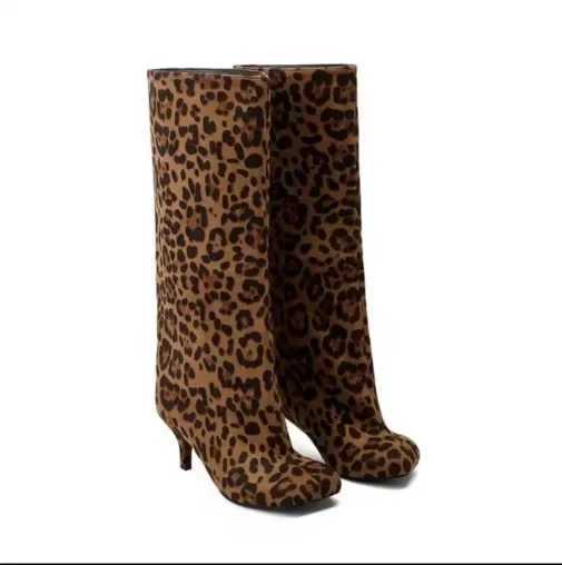 6cm Thin Heel New Suede and Knee Boots Square Head Splicing Straight Boots High Heel Simple Fashion Boots Large Size Women