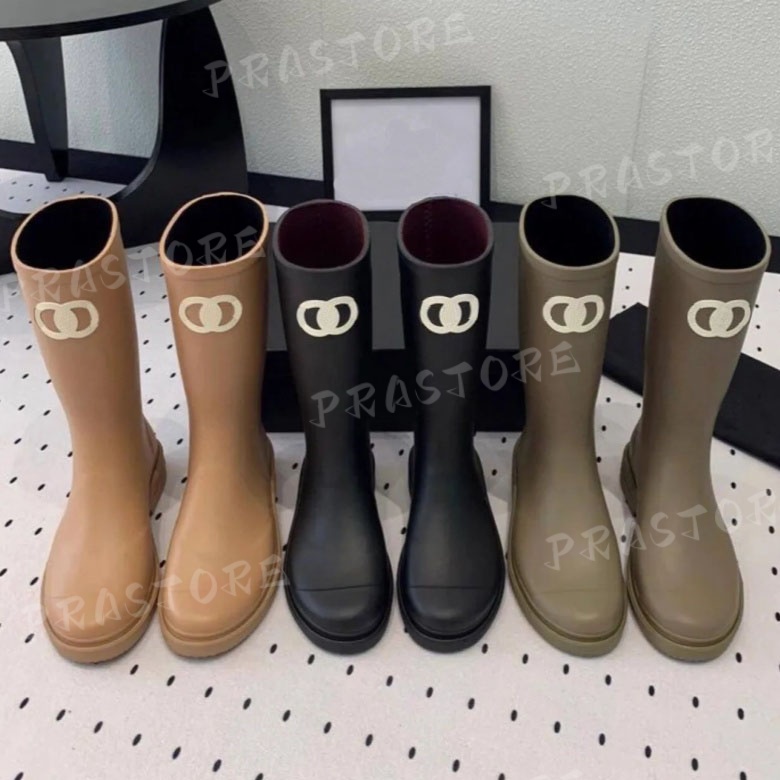 Top Boots Designer Rain boots brand Women Heel Thicks Sole Ankle over the knee Womens Rubber Boot Rainboots green bright black shoes luxury boots 35