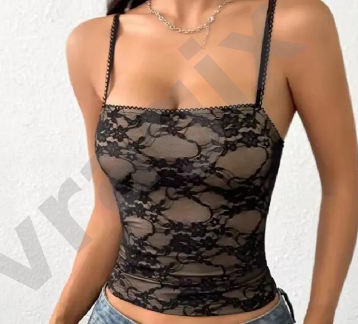 Ladies Sheer Mesh Bustier Spaghetti Strap Top Vintage Brown Satin Cup Beaded Lace Corset Tank Slim Fit Going Out Camisole For Evening Wear