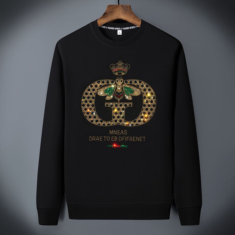 New Autumn Winter Collection Men S High End Versatile Trendy Casual Sweatshirt With Round Neck Featuring Hot Fix Rhinestone Embellishments And A Pri