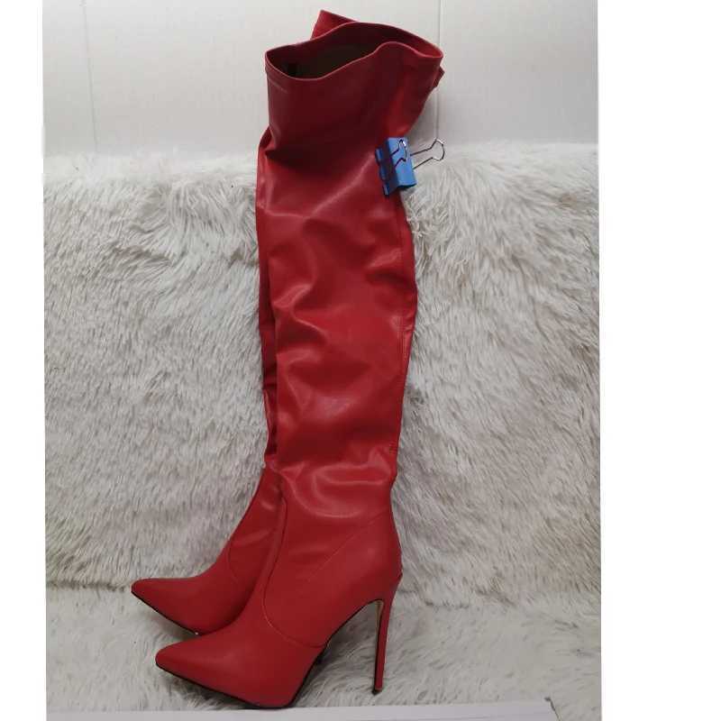 Red Pointed Sexy Stiletto Elastic Slim Boots Woman Winter 2026 Slim Black Over-The-Knee Boots Brown Super Long Women's Shoes
