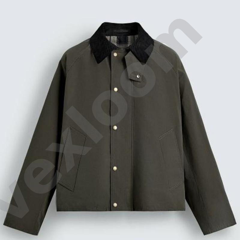 Veste de travail courte pour hommes, col en velours côtelé contrasté, manches raglan, bouton sur le devant, poches diagonales, coupe ample, tissu
