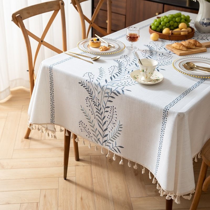 Nouvelle nappe en coton et lin au toucher premium et frais de style pastoral