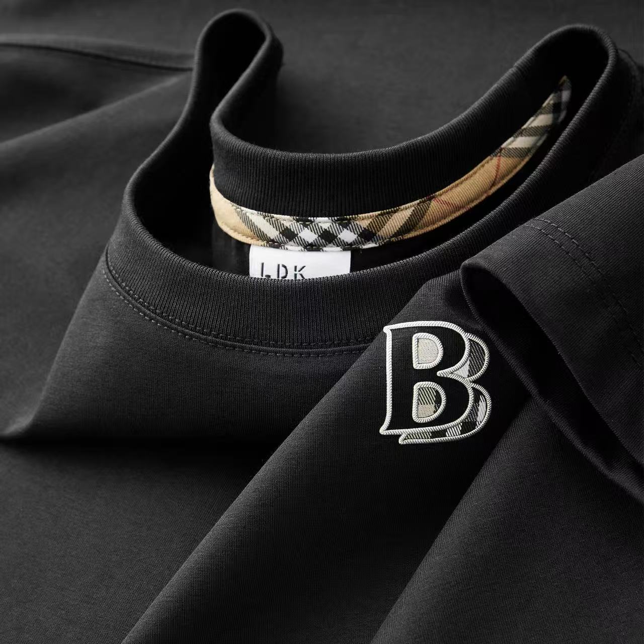 Men Basic Casual Tee, Elegant Plaid Letter Embroidery Detail Short Sleeve T-shirt, Breathable Cotton Daily Wear Top