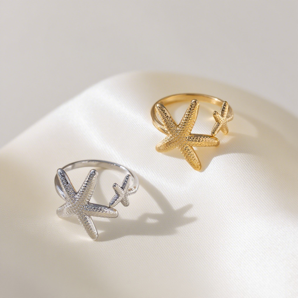 European American-Style Instagram-Inspired Beach Vacation Starfish Stainless Steel Ring Women, Featuring Ocean Elements, Versatile Design, And A Hig