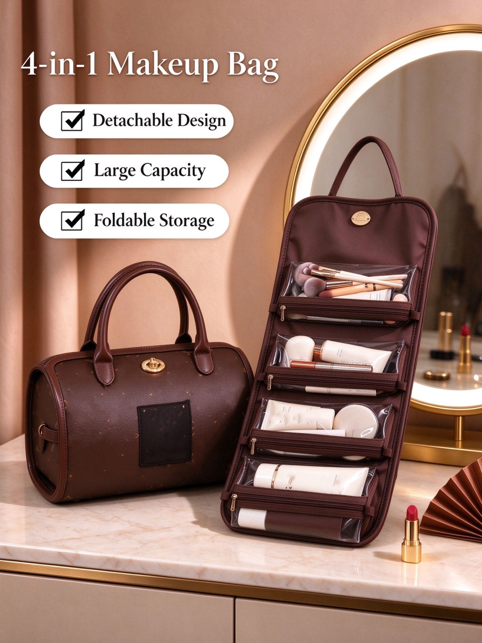 Luxury designer Make up bag Detachable Cosmetic Bag Portable Large Capacity 4 in 1 Makeup Bags Portable Folding Travel Cosmetics Storage Toiletry Ba