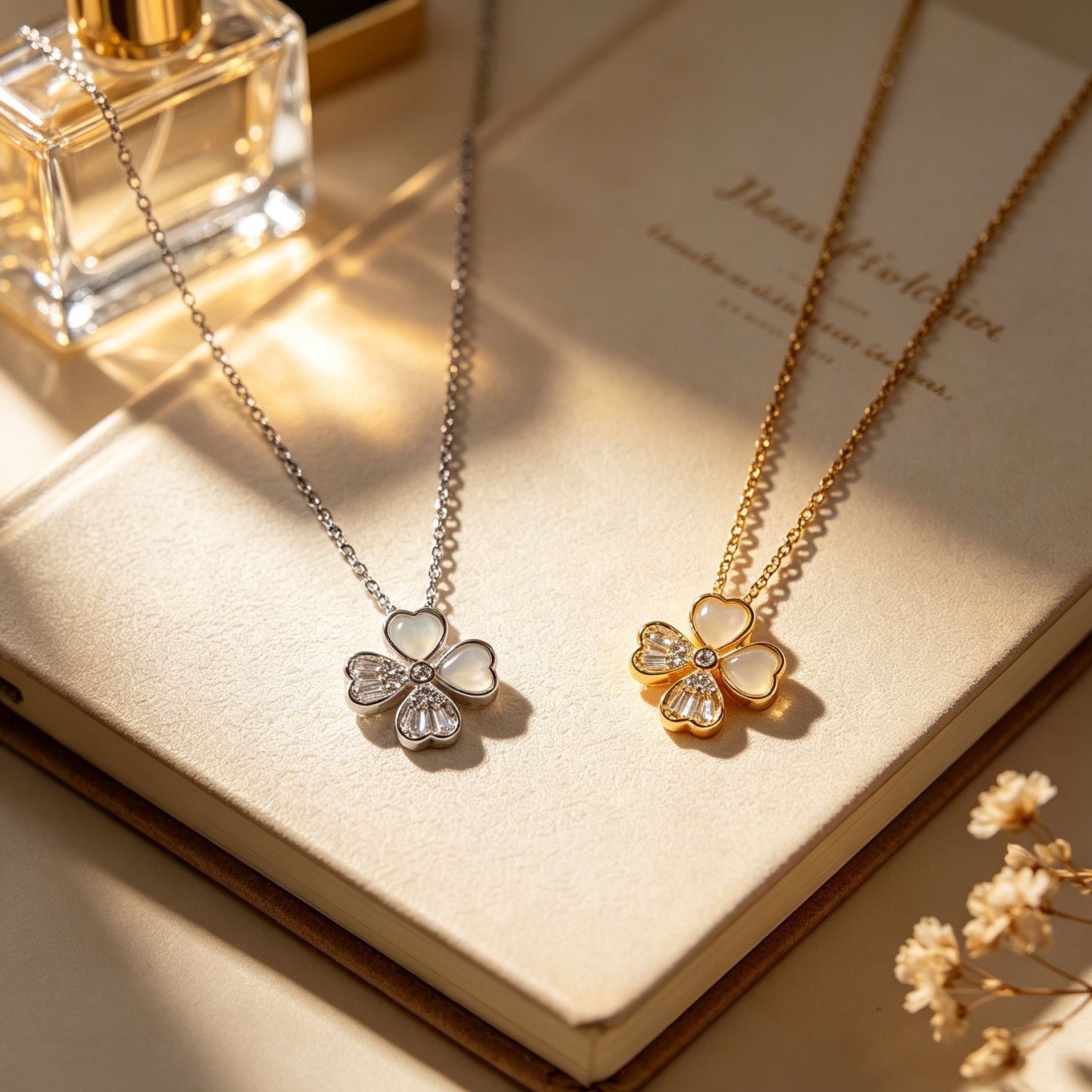 French-Style Light Luxury Lucky Four-Leaf Clover Micro-Inlaid Necklace For Women, Exquisite Versatile, With Heart-Shaped Petals And Sparkling Diamon