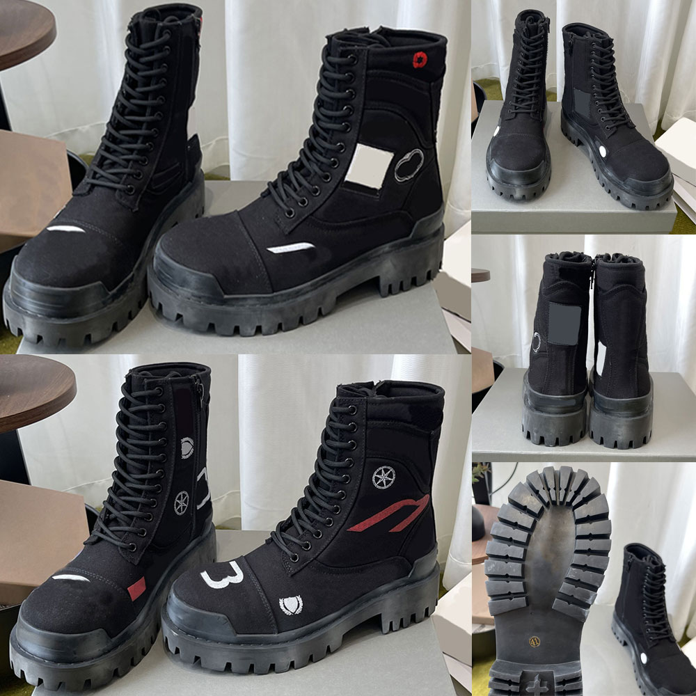 Mens Combat Strike Boot In Black 862211W Extra Round Toe Luxury Designer Canvas Boot Worn Out Effect Fashion Brand Autumn Winter Boot Canvas Lining