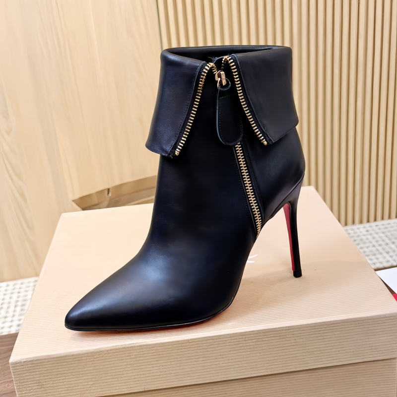 Bottes chaussures de créateurs les plus vendues bottes courtes à bout pointu de haute qualité talons hauts de 10 cm chaussures en cuir vintage ch