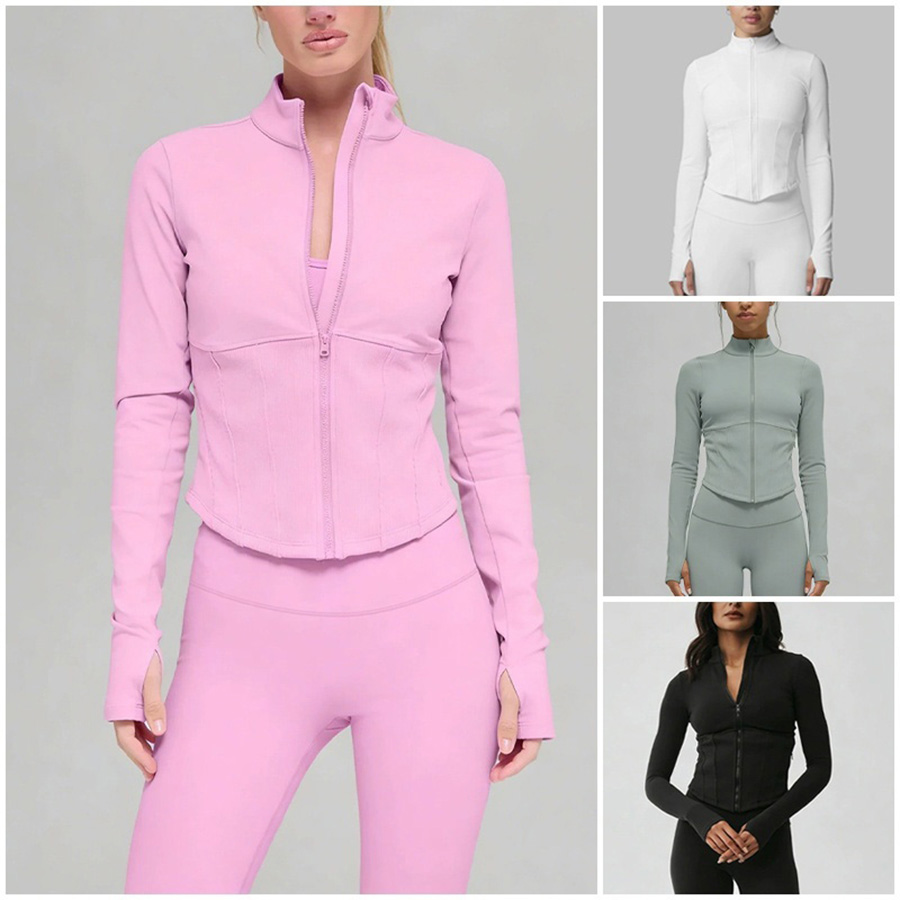 Womens Yoga Set Sports Jakets Leggings Nude Solid Color Long Sleeves Jacket Shaping Waist Pink Fitness Sportswear Outdoor Fitness Running Sports To