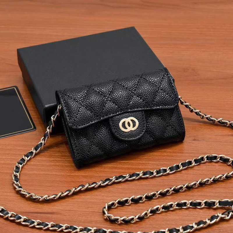 Wallet Designer Luxury Wallet Women's Card Clip Sheepskin Caviar Sheepskin Chain Bag Mini Shoulder Bag Solid Color Metal Chain Cute Wallet Bag