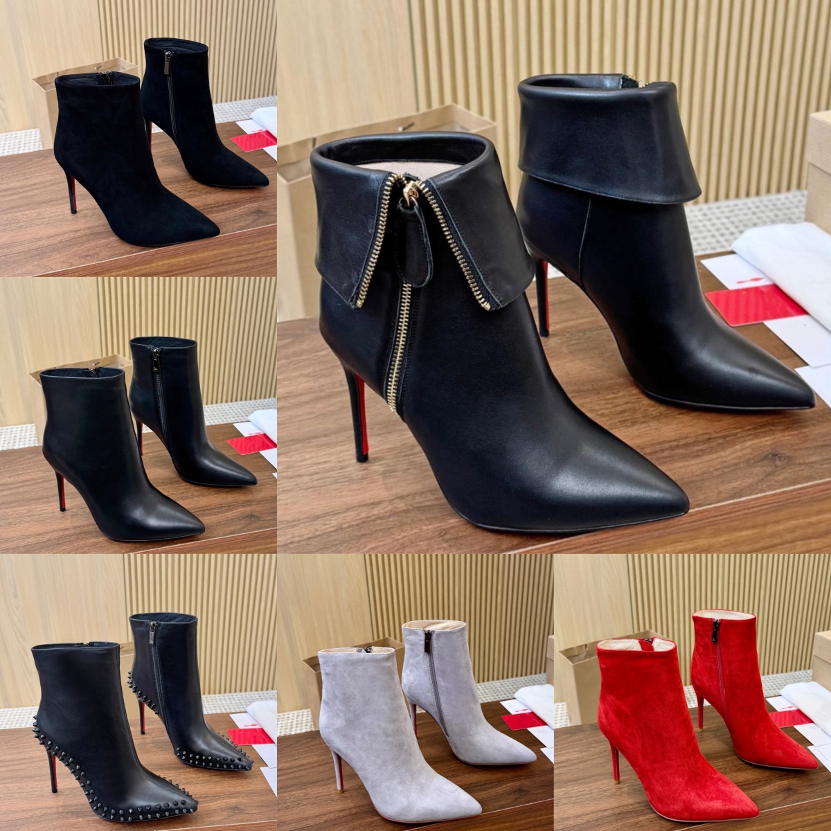 Ankle Boot Designer Luxury Black Leather Booties High Heel Stiletto Zipper Point Toe Fashion Formal Dress Womens Office Quality Modern Stylish Red B