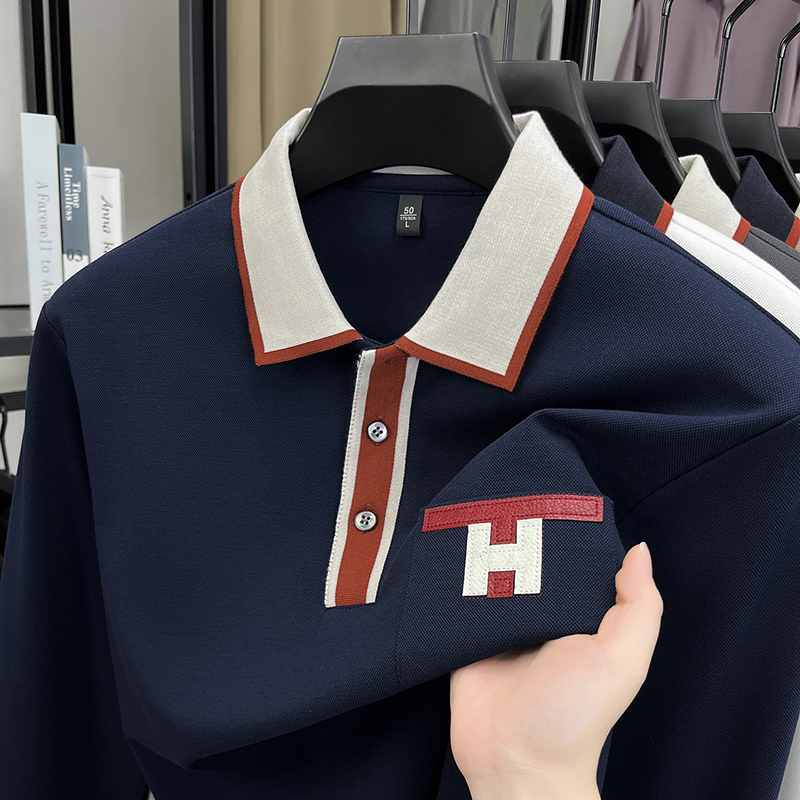 Light Fashion Pure Cotton Polo Men S Long Sleeved Autumn New Item Middle Aged Dad Collar Base T Shirt Luxury