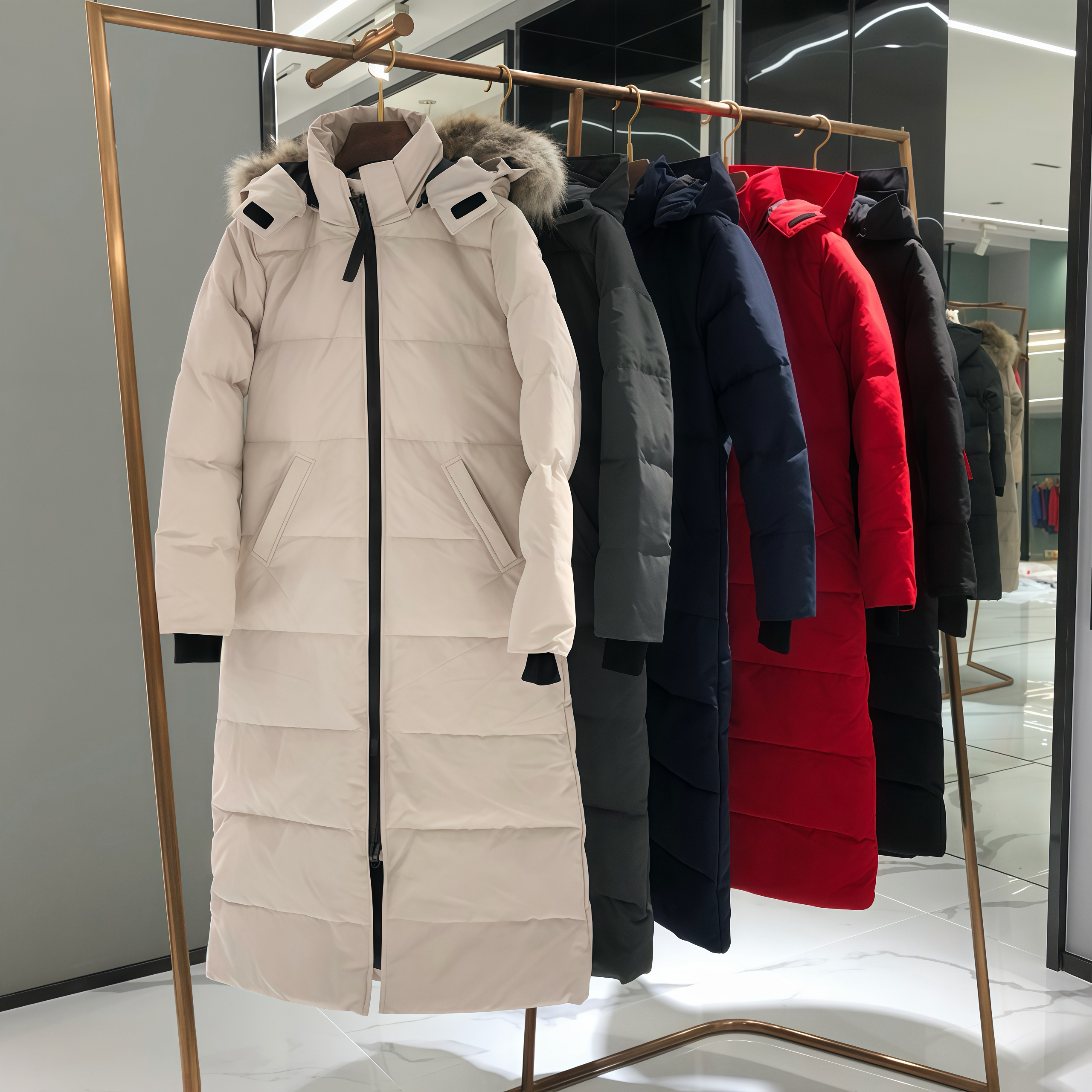 Designer Womens Parkas Down Jacket Canadian Fashion Brand Long Coat Pocket Fur Collar Thermal Top Female Autumn And Winter Large Clothing
